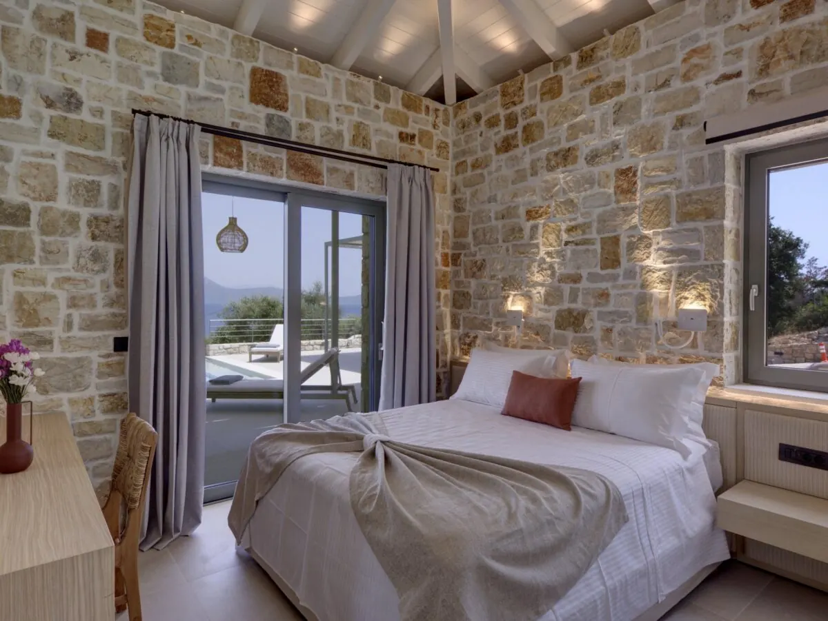 Stone-walled bedroom at Alios